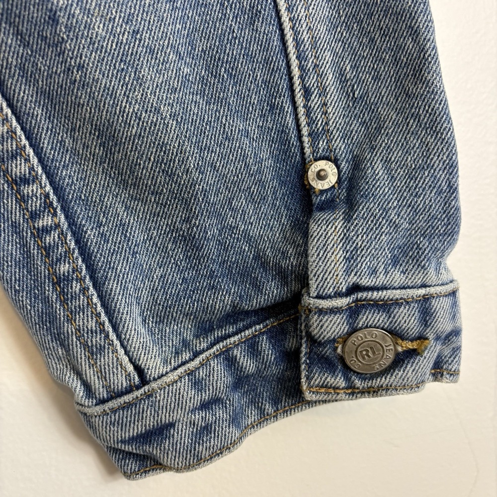 Vtg Ralph Lauren Polo Jeans Co Denim Jacket American Flag Patch Womens Sz L USA - Picture 11 of 14